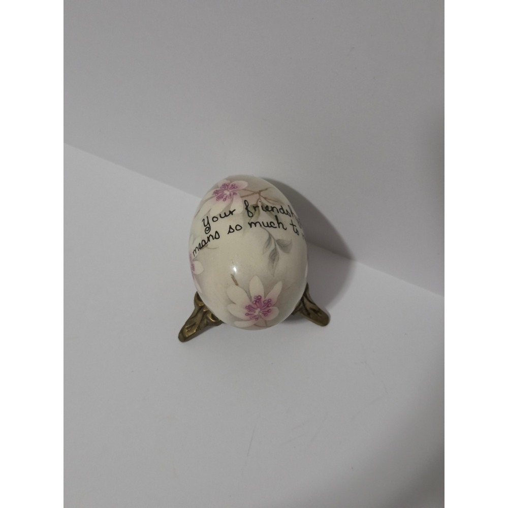 The‎ Egg Lady Friendship Floral Ceramic Decorative Egg with Brass Stand